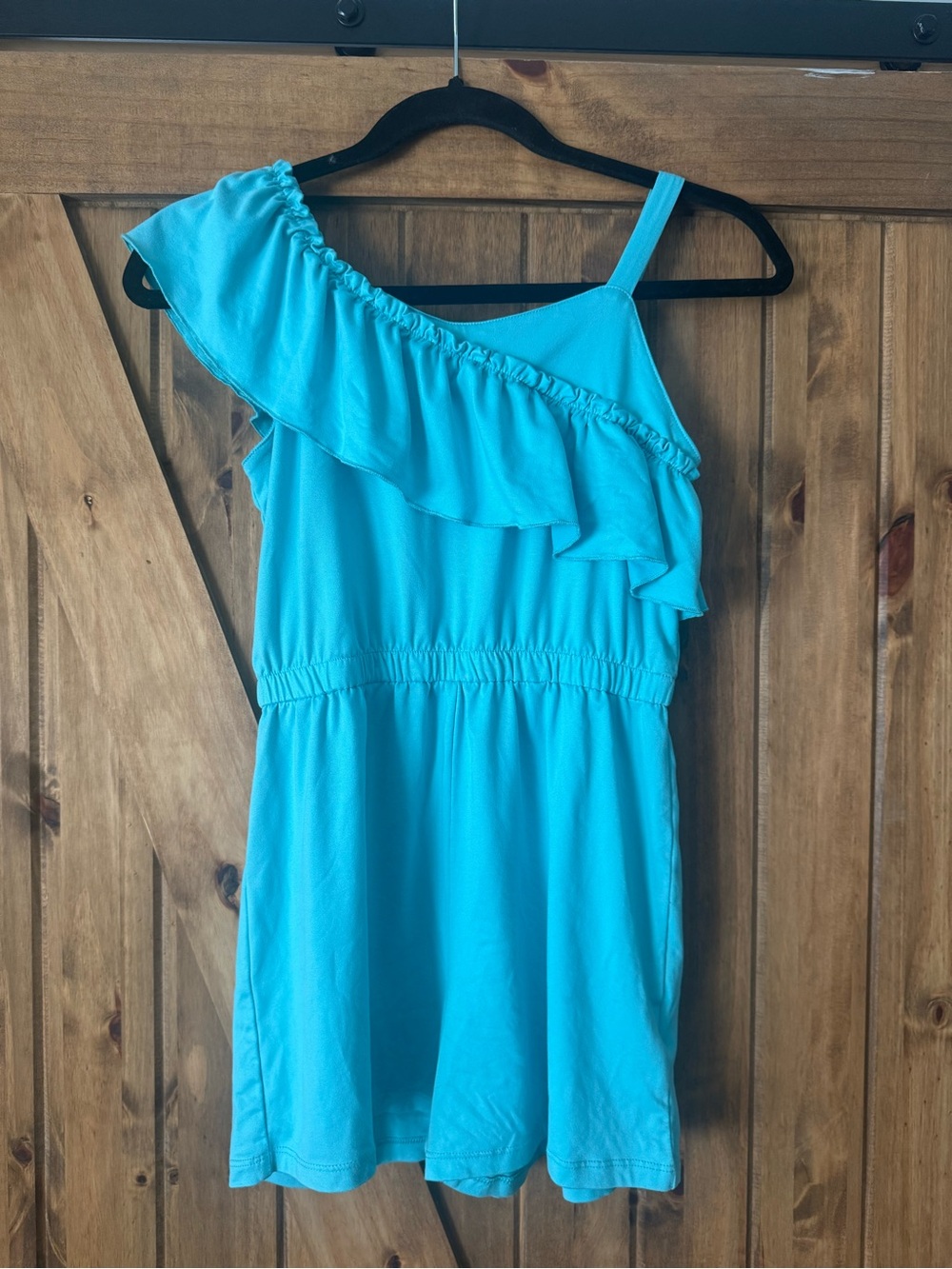BCBGirls Turquoise One-Shoulder Ruffle Romper